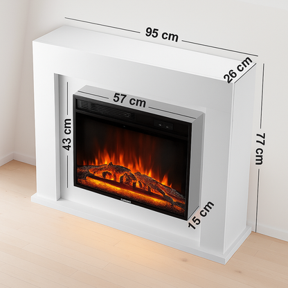 Lareira Elétrica com Chama 3D, Luz LED e Comando Remoto