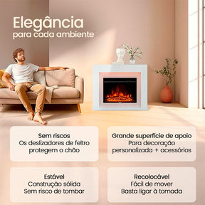 Lareira Elétrica com Chama 3D, Luz LED e Comando Remoto