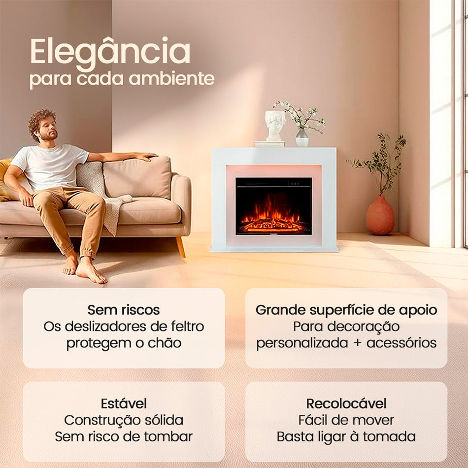 Lareira Elétrica com Chama 3D, Luz LED e Comando Remoto