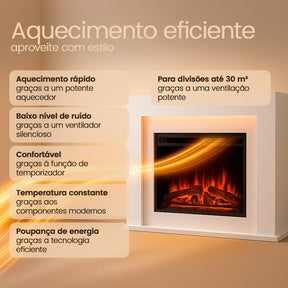 Lareira Elétrica com Chama 3D, Luz LED e Comando Remoto