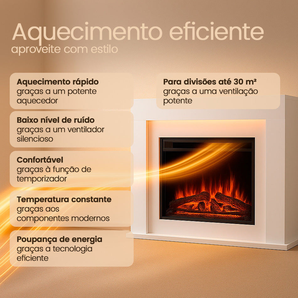 Lareira Elétrica com Chama 3D, Luz LED e Comando Remoto